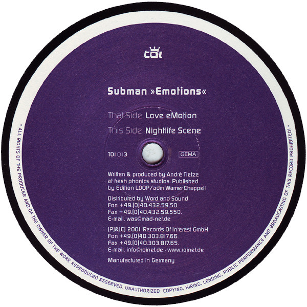 Subman - Emotions - Trax Of Interest